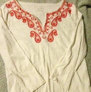 Talbots size S ladies white with pink embroidery design
